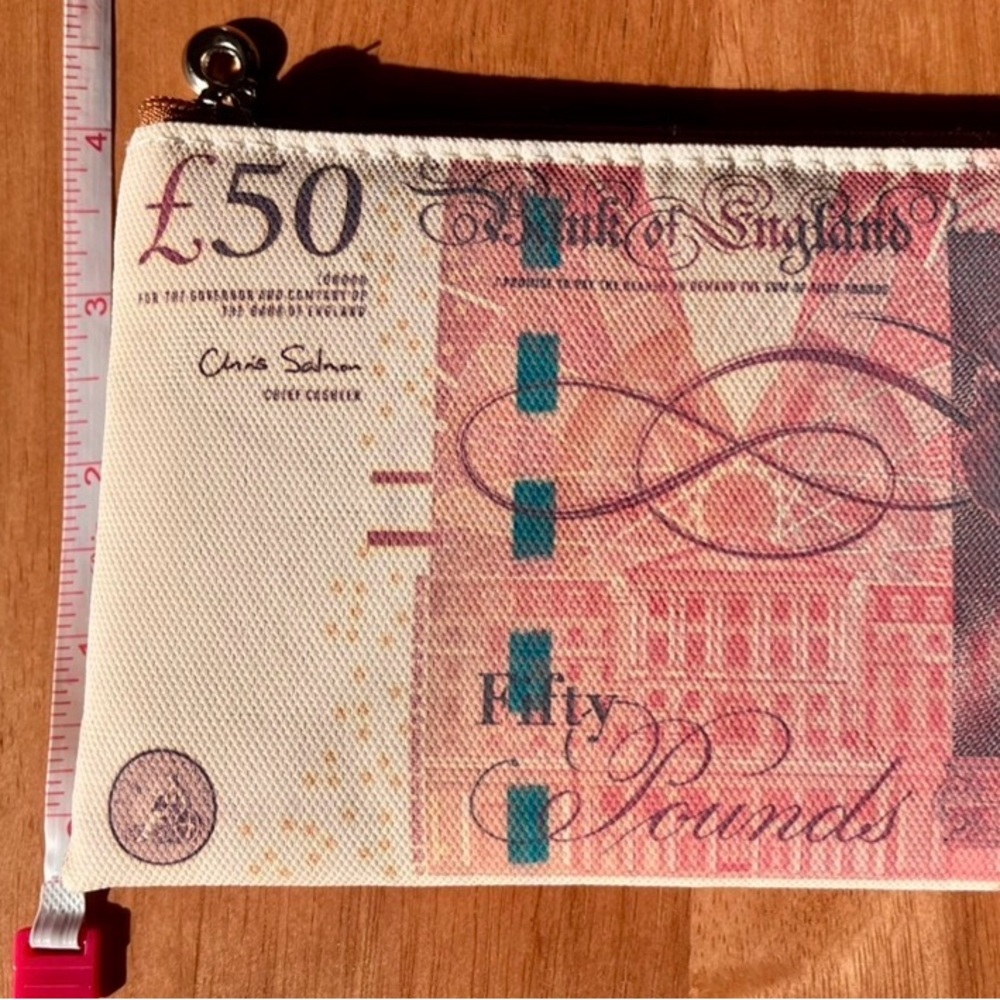 Zipper Pouch - Two-Sided British Currency £50 Banknote Print - NWOT - Picture 5 of 5